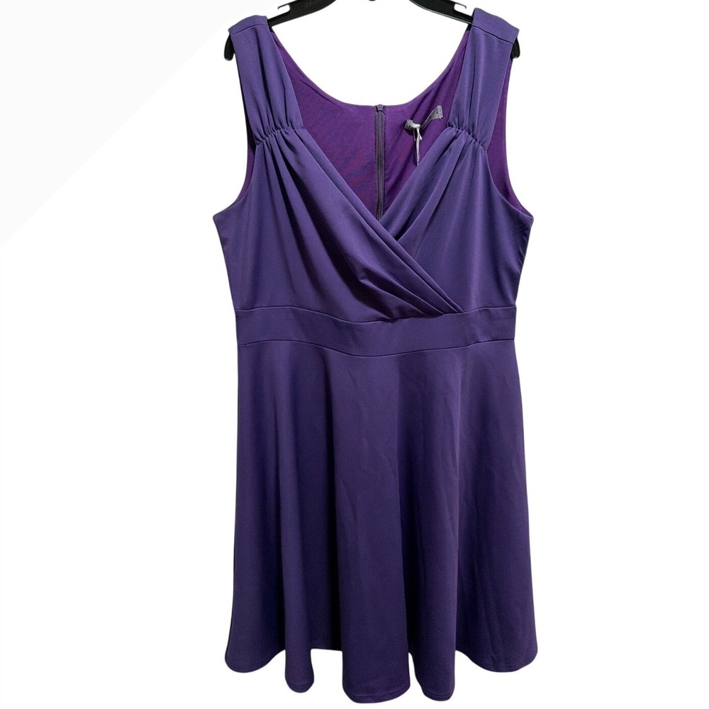 Grace Karin Purple Faux Wrap Fit Flare Dress XL Sleeveless V Neck
